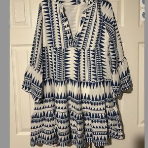 Women's Boho Blue and White Summer Dress